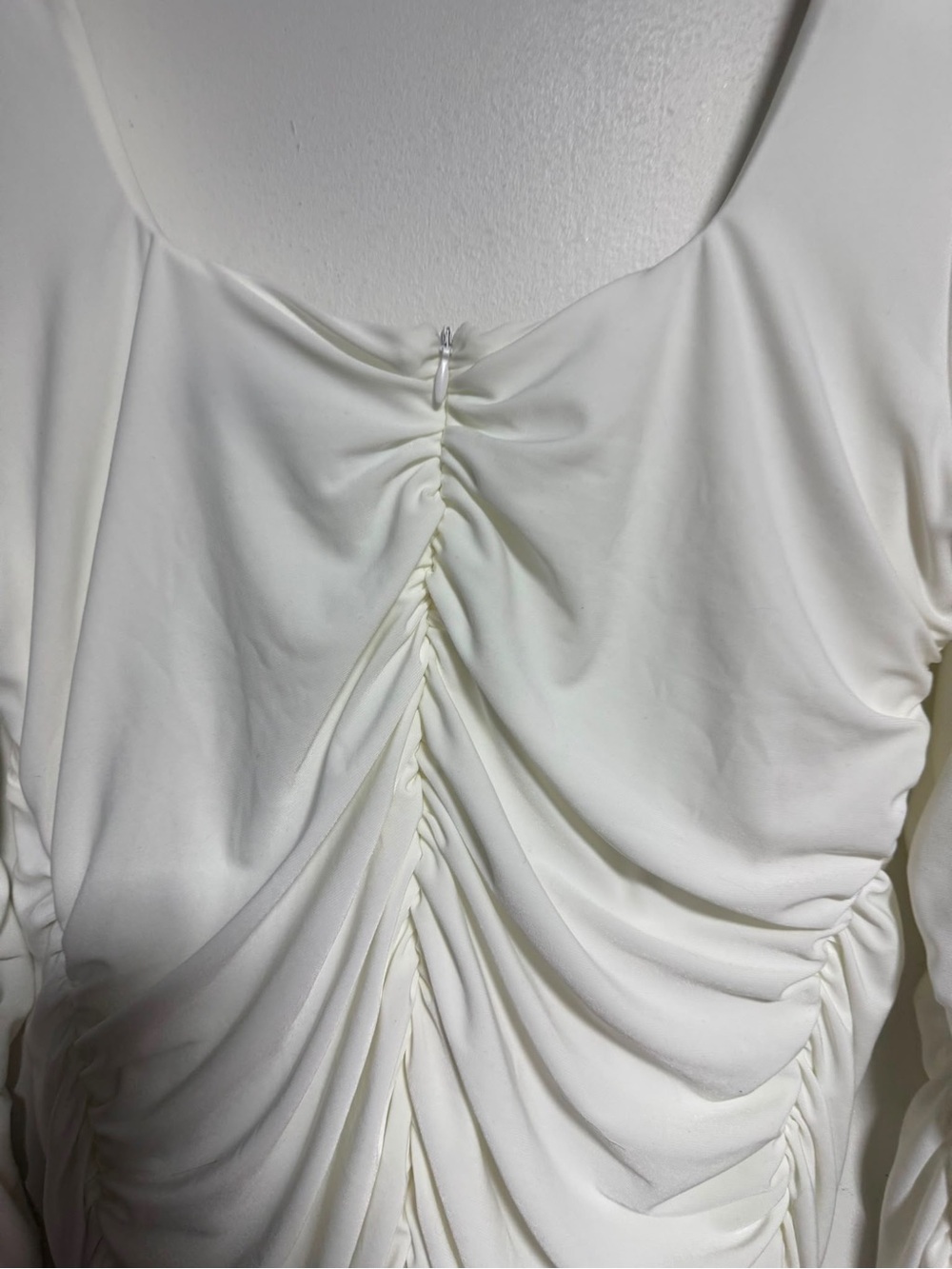 Club L London Seductress White Square Neck Ruched Bodycon Midi Dress UK 14 US 10 - Picture 8 of 13